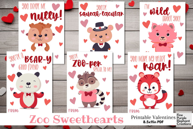 Printable Kids Zoo Valentine Digital Paper Cards Digital Pattern Fine Purple Elephant Creations 