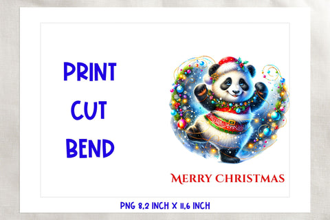Printable Merry Christmas card template, cute panda bear PNG Sublimation Angelina Semenova 