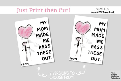Printable Mom Made Me Valentine Digital Paper Cards Digital Pattern Fine Purple Elephant Creations 