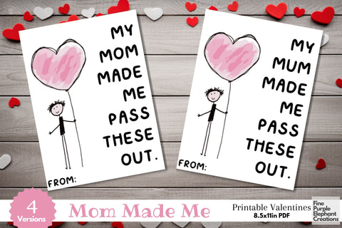 Printable Mom Made Me Valentine Digital Paper Cards Digital Pattern Fine Purple Elephant Creations 