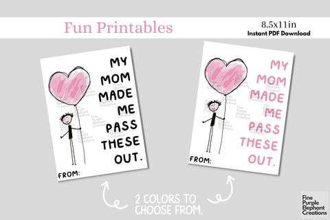 Printable Mom Made Me Valentine Digital Paper Cards Digital Pattern Fine Purple Elephant Creations 