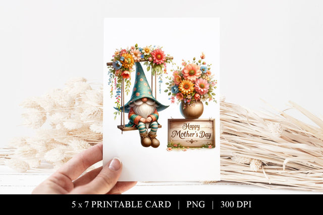 Printable Mother's Day Card, Cute Gnome Design Sublimation BijouBay 