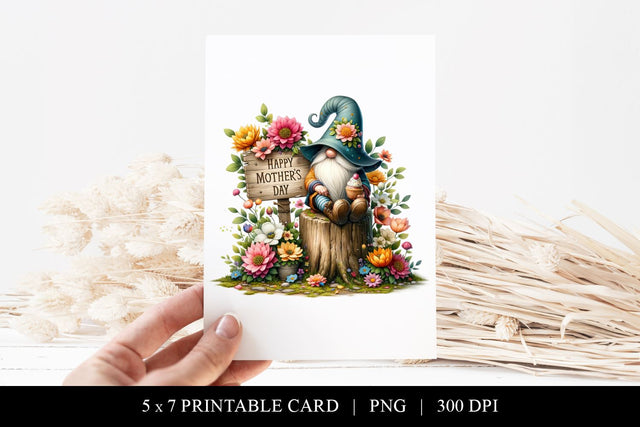 Printable Mother's Day Card, Floral Gnome Design, 5x7 Sublimation BijouBay 