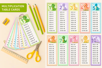 Printable Multiplication Table Cards – Dinosaurs Sublimation KMarinaDesign 