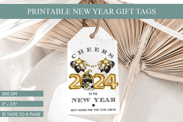 Printable New Year Cute Gnome 2024 Gift Tags Sublimation BijouBay 