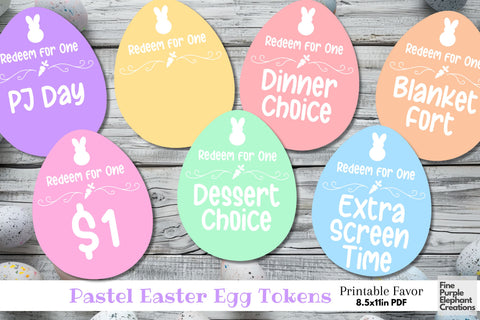 Printable Pastel Easter Egg Coupon Digital Paper Cards | Basket Filler Token Digital Pattern Fine Purple Elephant Creations 