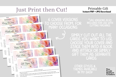 Printable Pastel Mother's Day Digital Coupon Book Cards Digital Pattern Fine Purple Elephant Creations 