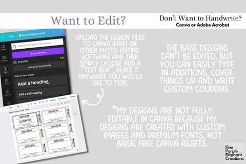 Printable Pastel Mother's Day Digital Coupon Book Cards Digital Pattern Fine Purple Elephant Creations 