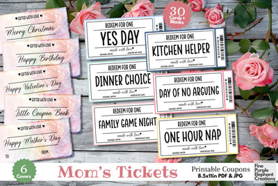 Printable Pastel Mother's Day Digital Coupon Book Cards Digital Pattern Fine Purple Elephant Creations 