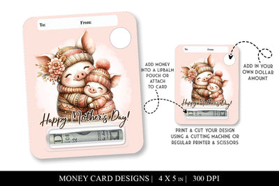 Printable Pig & Baby Mother's Day Money Holder Card Sublimation BijouBay 