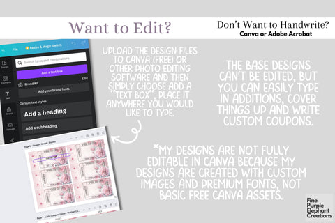 Printable Pink Rose Mother's Day Digital Coupon Book Cards Digital Pattern Fine Purple Elephant Creations 