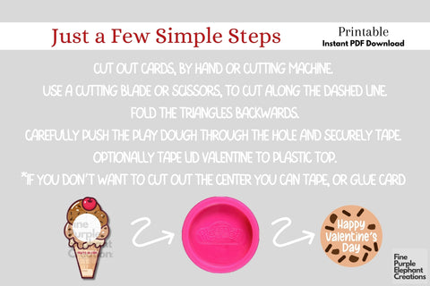 Printable Play Dough Ice Cream Valentine | Mini Playdoh Non-Candy Favors Digital Pattern Fine Purple Elephant Creations 