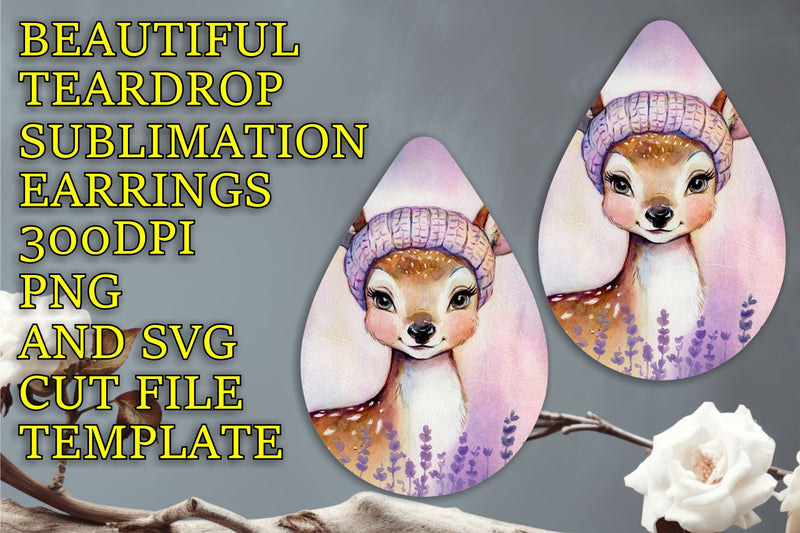 printable PNG, Eye-catching teardrop earrings sublimation file, Animals Sublimation HoodArtCraft 