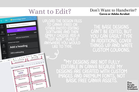 Printable Red Heart Mother's Day Digital Coupon Book Cards Digital Pattern Fine Purple Elephant Creations 