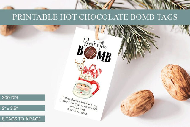 Printable Santa Cup You're The Bomb Hot Chocolate Gift Tags Sublimation BijouBay 