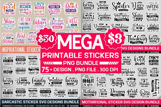 Printable Stickers Svg Bundle,Sarcastic svg bundle ,Motivational Sticker Svg Bundle SVG designmaster24 