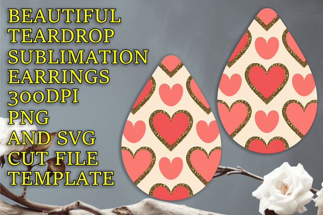 printable sublimation PNG, Stunning teardrop earrings design, Heart Sublimation HoodArtCraft 