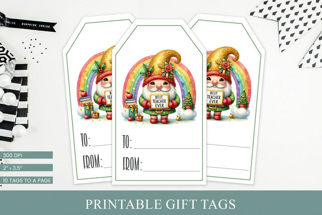 Printable Teacher Gift Tags - Festive Gnome Design 3D Paper BijouBay 