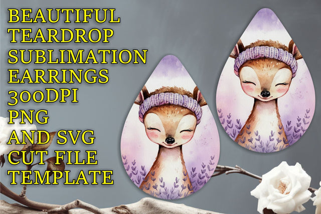 Printable teardrop earrings sublimation, versatile PNG template, Animals Sublimation HoodArtCraft 