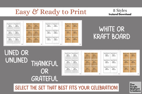 Printable Thanksgiving Gratitude Cards 3D Paper Fine Purple Elephant Creations 