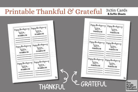 Printable Thanksgiving Gratitude Cards 3D Paper Fine Purple Elephant Creations 