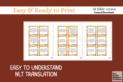 Printable Thanksgiving Scripture Cards 3D Paper Fine Purple Elephant Creations 