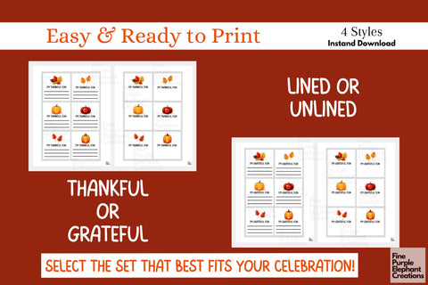 Printable Thanksgiving Thankful Cards 3D Paper Fine Purple Elephant Creations 