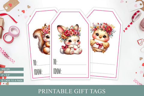 Printable Valentine Animal Gift Tags - Set of 10 Designs 3D Paper BijouBay 