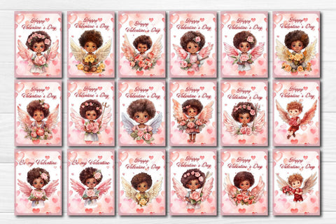 Printable Valentine card Bundle Baby Angel with wings St Valentine's Day postcard Watercolor Sublimation Createya Design 