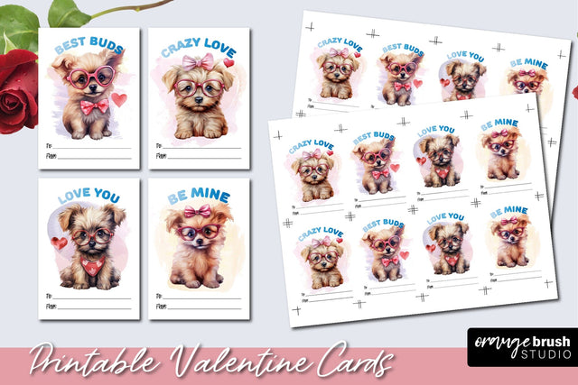 Printable Valentine Cards for Kids, Valentine's Day Cards Sublimation OrangeBrushStudio 