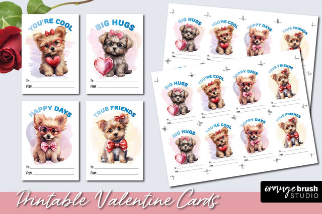 Printable Valentine Cards, Valentine's Day Cards for Kids Sublimation OrangeBrushStudio 