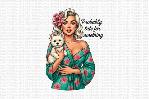 Probably Late for Something PNG Funny Retro Woman Dog Sublimation SVG BillahCrafts 