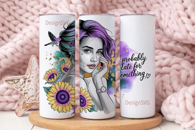 Probably Late Sunflower 20oz Tumbler Sublimation DesignSVG 