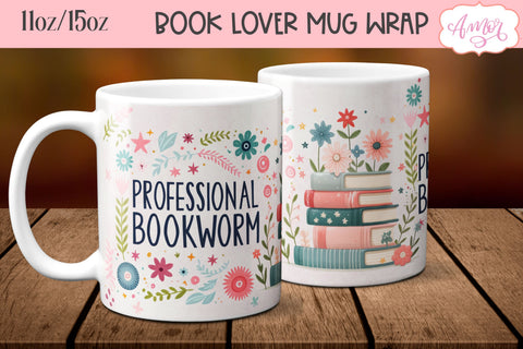 Professional bookworm mug wrap sublimation PNG | Book lover Sublimation Amorclipart 
