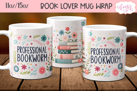 Professional bookworm mug wrap sublimation PNG | Book lover Sublimation Amorclipart 