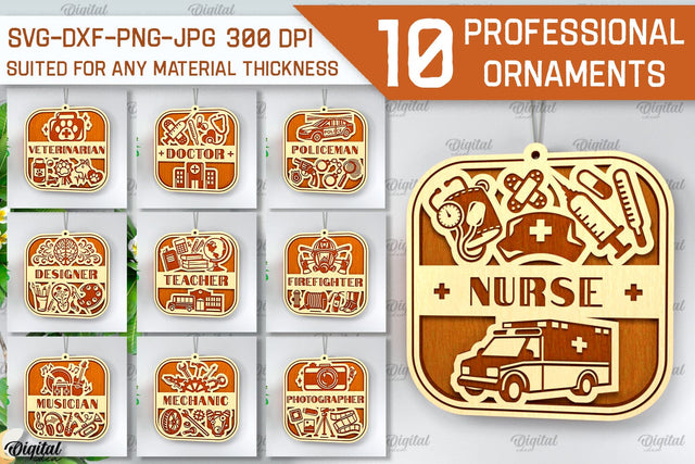 Professional Wooden Ornaments Laser Cut Bundle SVG Evgenyia Guschina 