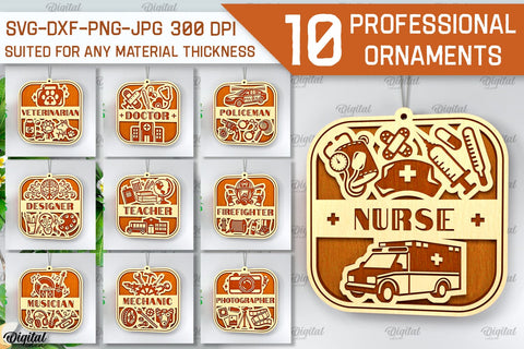 Professional Wooden Ornaments Laser Cut Bundle SVG Evgenyia Guschina 