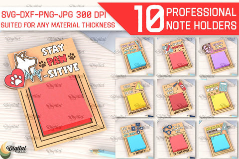 Professional Wooden Sticky Note Holders Laser Cut Bundle SVG Evgenyia Guschina 