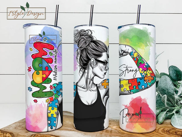 Proud Autism Mom Tumbler Wrap, 20 oz Skinny Sublimation Tumbler Design, Autism Sublimation Design, Autism Awareness Tumbler Png Download Sublimation iStyleDesign 