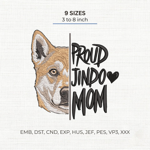 Proud Jindo Mom Embroidery Design – Korean Jindo Dog Mom Portrait Machine Embroidery File, 9 Sizes 3 to 8 Inch Embroidery/Applique DESIGNS PatternFeed8 