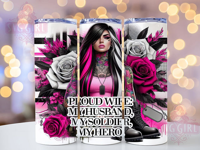 Proud Military Wife Tumbler Wrap, My Husband My Soldier My Hero Design, 20oz Skinny Tumbler Wrap, Patriotic Military Wife Art, Army Spouse Gift Idea, Soldier's Wife Sublimation Design Sublimation SvggirlplusArt 