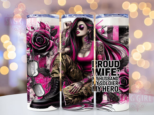 Proud Military Wife Tumbler Wrap, My Husband My Soldier My Hero Design, 20oz Skinny Tumbler Wrap, Patriotic Military Wife Art, Army Spouse Gift Idea, Soldier's Wife Sublimation Design Sublimation SvggirlplusArt 