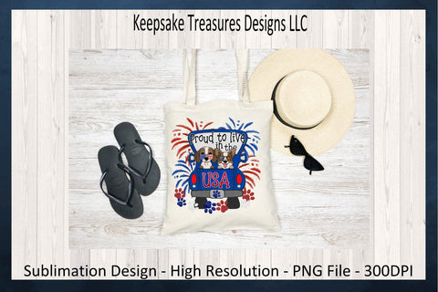 Proud To Live In The USA, Doggy Truck, Sublimation PNG, Happy 4th Of July, Hand Drawn Clipart, Digital Download, Printable PNG Sublimation Keepsake Treasures Designs LLC. 