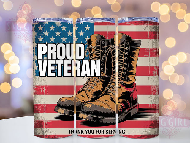 Proud Veteran Boots 20oz Tumbler Wrap, Thank You For Serving, Veteran's Day Boots Design, Patriotic Sublimation Wrap, Military Tribute Wrap, 20oz Tumbler Design, PNG Tumbler Wrap Sublimation SvggirlplusArt 