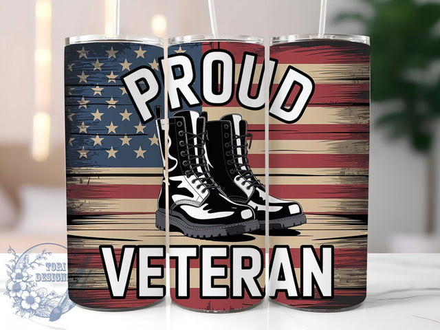 Proud Veteran USA 20oz Tumbler, USA Flag Wrap, Sublimation Gift, Patriotic Mug, 20oz Tumbler Design, Veteran Graphic, Proud Veteran Theme Sublimation ToriDesigns 