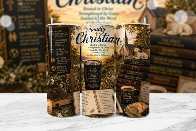 Proudly Christian Tumbler Wrap PNG Sublimation BijouBay 