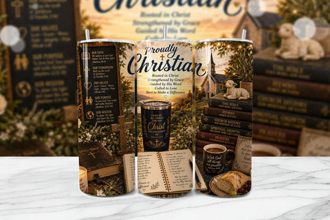 Proudly Christian Tumbler Wrap PNG Sublimation BijouBay 