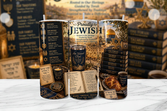 Proudly Jewish Heritage Tumbler Wrap PNG Sublimation BijouBay 