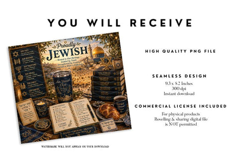Proudly Jewish Heritage Tumbler Wrap PNG Sublimation BijouBay 
