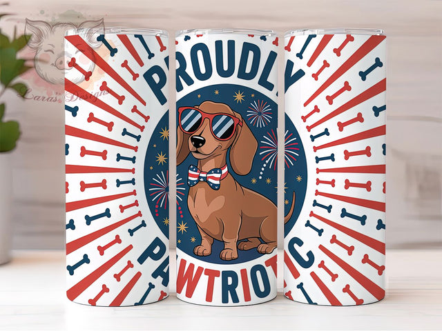 Proudly Pawtriotic Dachshund Tumbler, Proudly Pawtriotic PNG, 4th Of July Dog Wrap, USA Dog Lover Tumbler, Red White Blue Pup Design, 20oz Pet Patriotic Wrap, Dachshund Sublimation Design Sublimation Lara' s Designs 